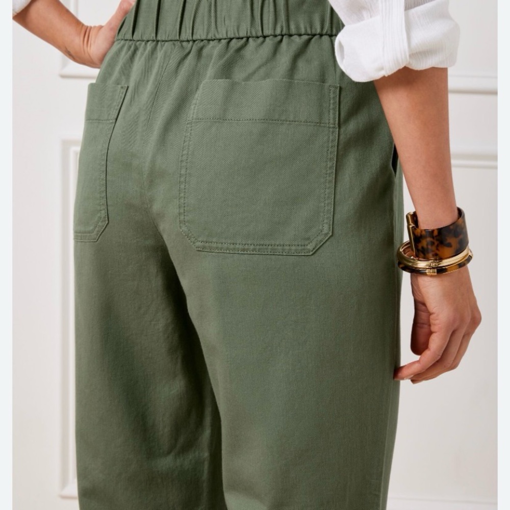 Talbots Pull On Wide Leg Crop Cotton Linen Sage Green Cropped Pants M Petite - Picture 2 of 14
